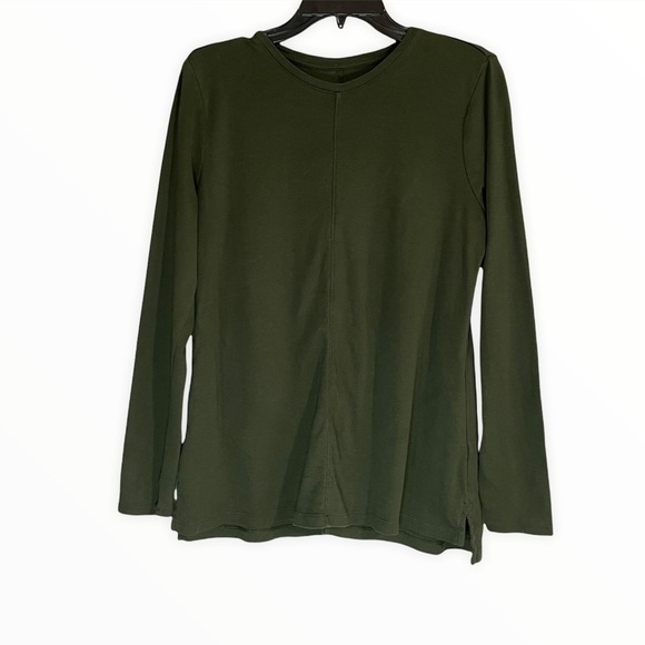 J. Jill Olive Green Pima Cotton Crew Neck High Low Shirt Size Medium - Picture 1 of 6